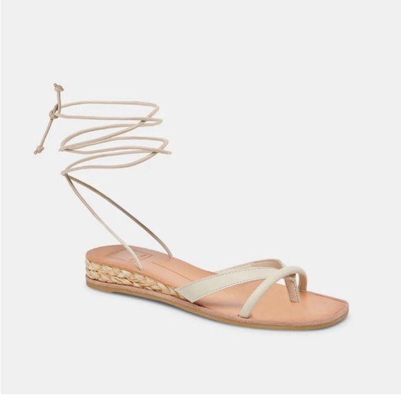 New wedge sz 7.5 heel gladiator sexy beige leather Prax thong casual sandals - Picture 1 of 9